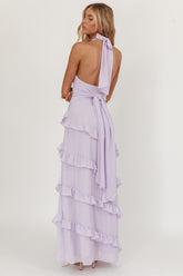 Flirt Frill Trim Halter Maxi Dress Lilac
